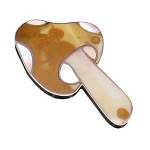 Vintage Mother Of Pearl & Brown Stone
Mushroom Brooch 2.5”in Sterling Silver
925